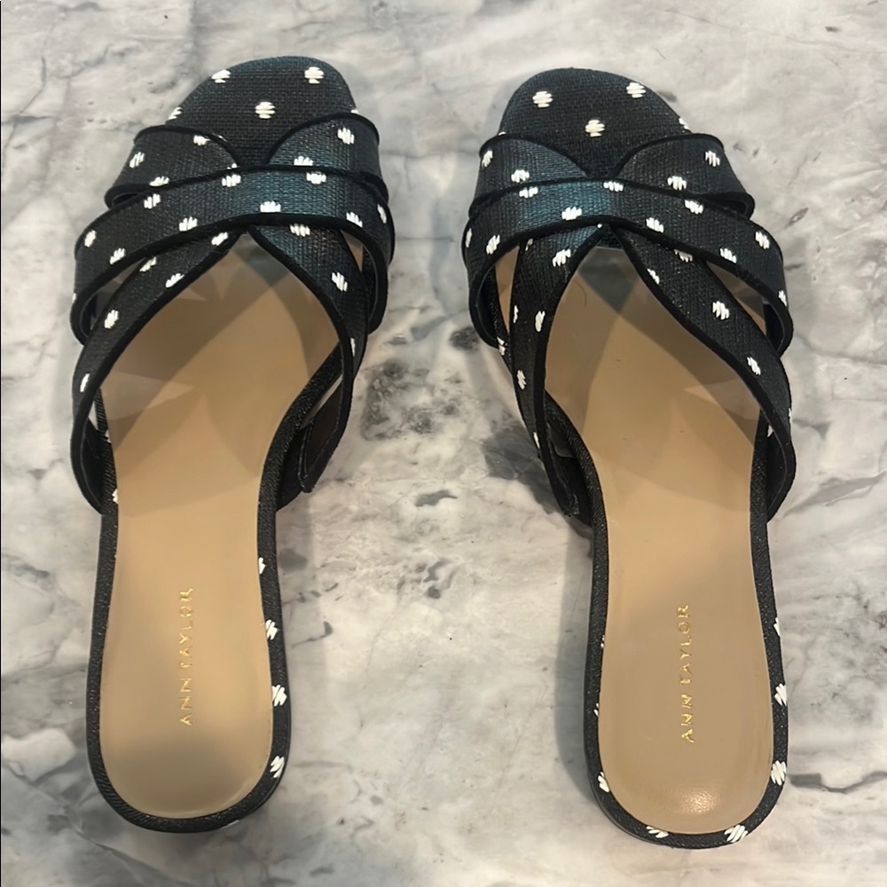 Ann Taylor Black and White Polka Dot Slide Sandals
